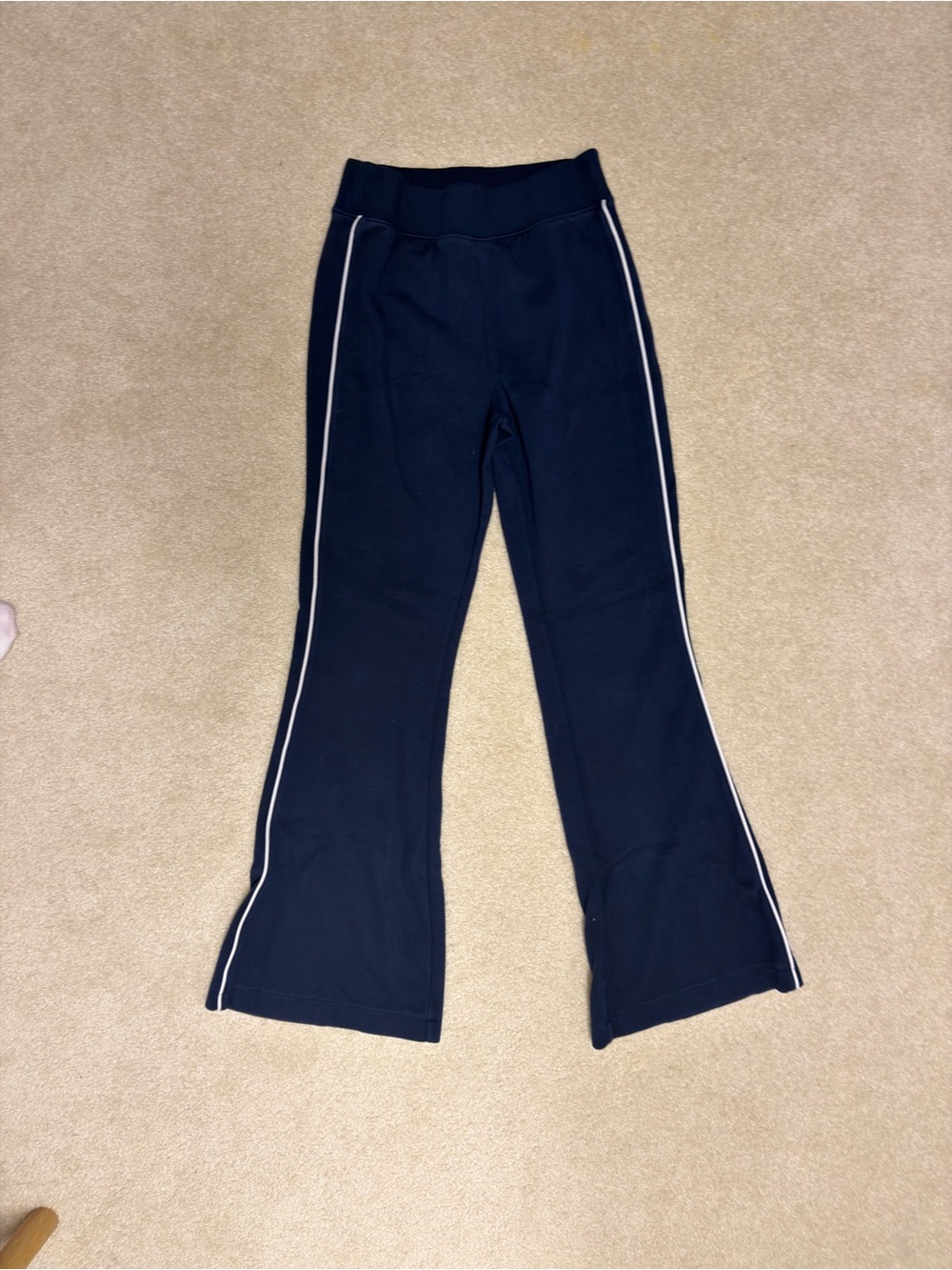 Spanx Navy Flare Track Pants with Side Stripe